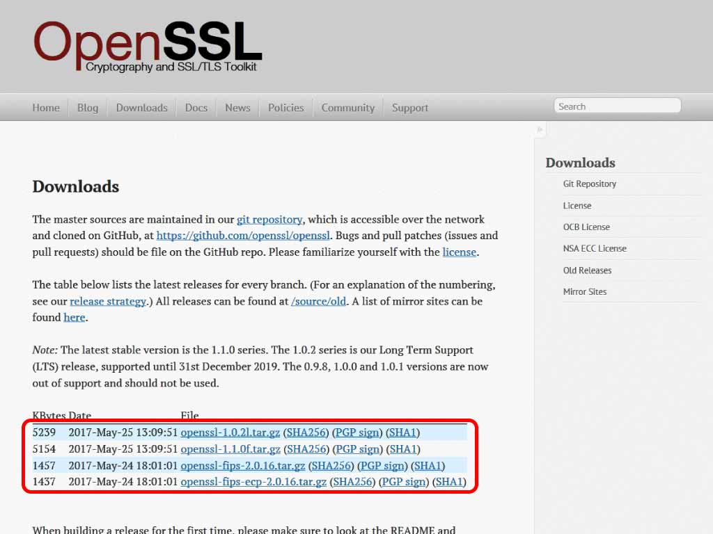 opensslダウンロード